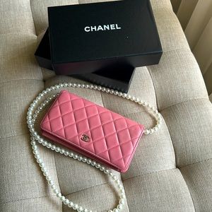 ❌SOLD❌ Pink Chanel Quilted Lambskin Long Wallet